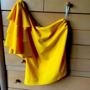 One shoulder ruffle sleeve blouse